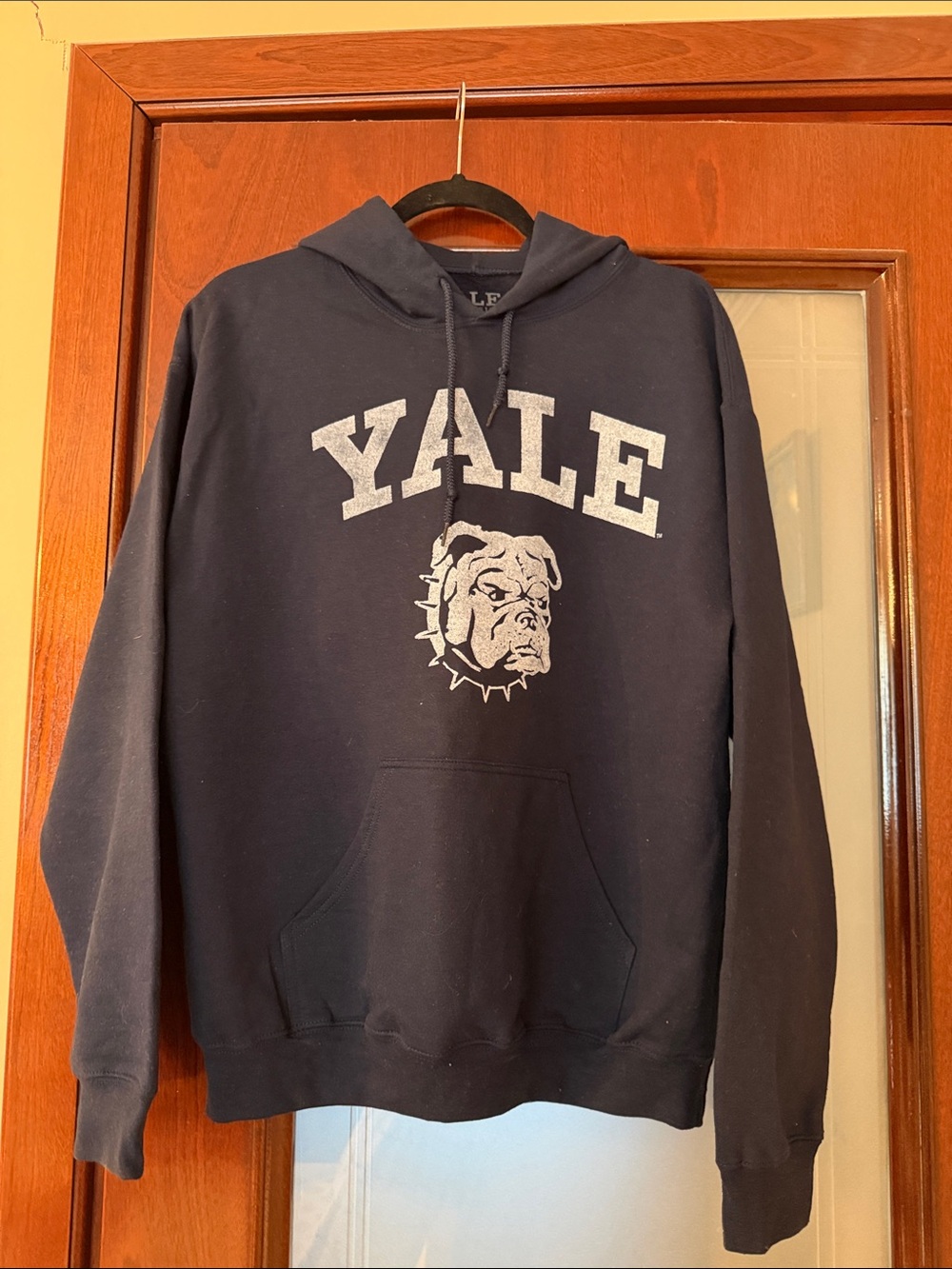 Navy Blue Pullover Hoodie with Bulldog Graphic